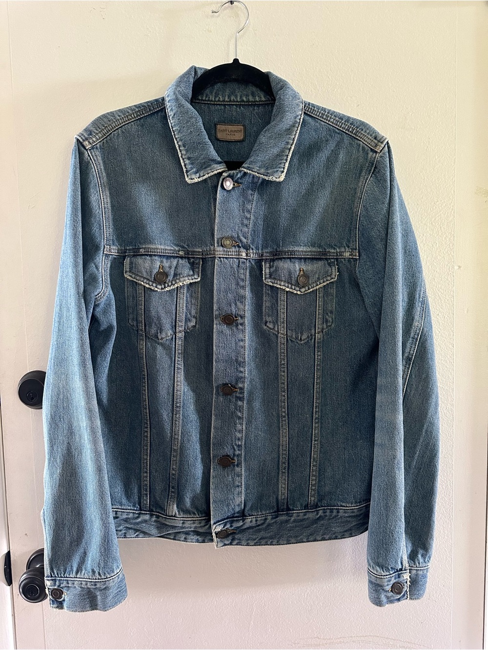 Saint Laurent Paris 2014 Hedi Slimane Washed Denim Trucker Jacket Size 46 Italy